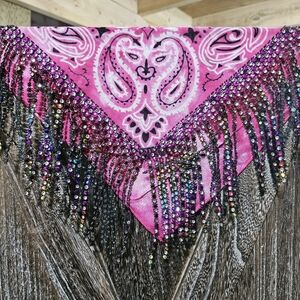 NWT Pink Colorful Pink Fringe Bandana Wild Rag